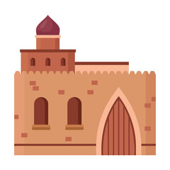 Arabian city or landscape element vector illustration. Drawing of old or ancient Islamic or Muslim castle for Arab village or town on white background