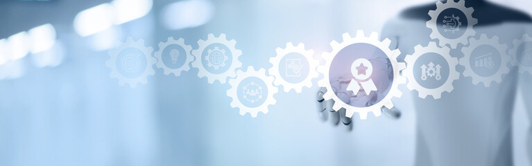 Intelligent quality assurance concept.  Using artificial intelligence (AI), machine learning,...