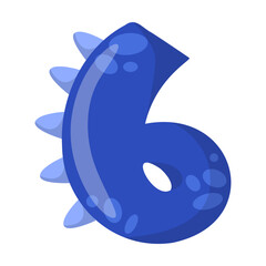 Obraz premium Alphabet number six in dinosaur font vector illustration. Cute cartoon drawing of English letter and number in dino style for kindergarten or school children. Education concept