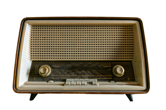 A ntique brown radio on white background