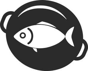 Fish cooked icon, frying fish icon black vector