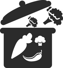 Vegetable cooked icon, vegetable cooking dish icon black vector