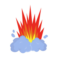 Comic Detonation of bomb cartoon illustration. Orange gun flash on white background. Pop art illustration. Explosion, bang, weapon concept