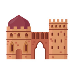 Arabian city or landscape element vector illustration. Ancient Islamic or Muslim castle for Arab village or town on white background
