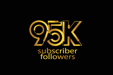 95K, 95.000 subscribers or followers blocks style with gold color on black background for social media and internet-vector