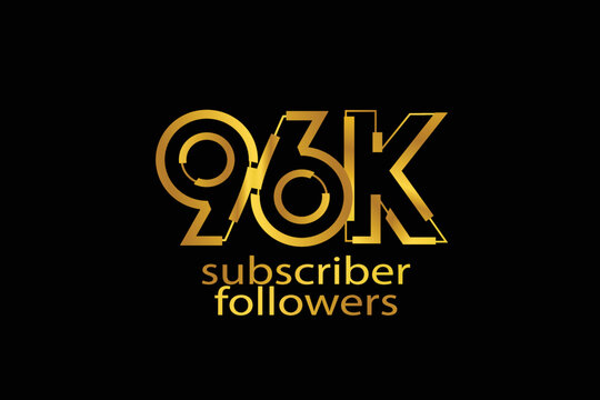 96K, 96.000 subscribers or followers blocks style with gold color on black background for social media and internet-vector
