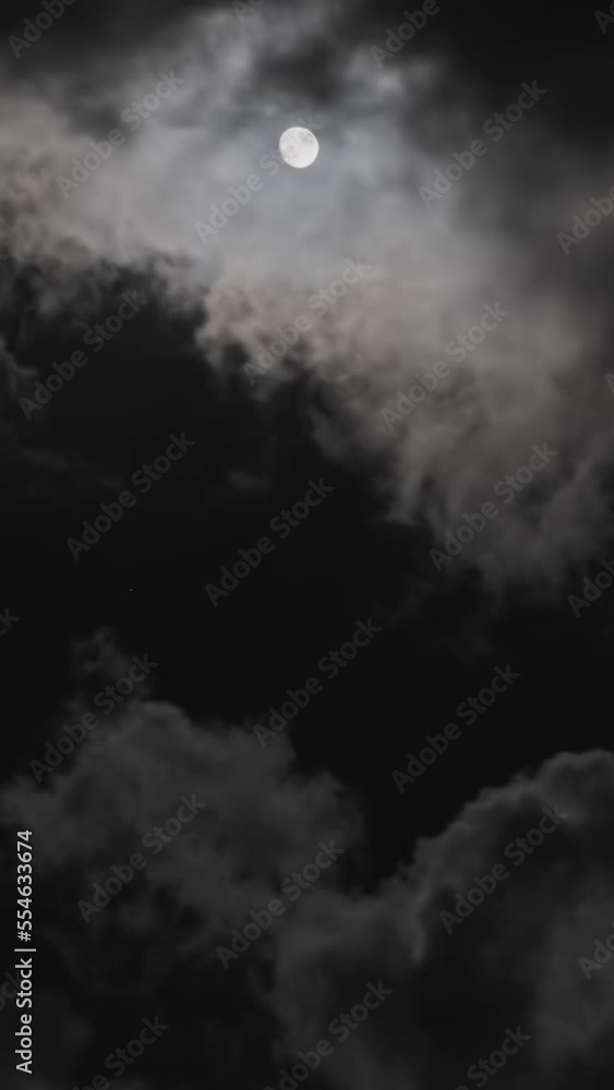 Canvas Prints full moon moving between clouds. vertical video