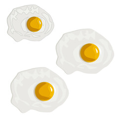 Vector scrambled eggs with one egg yolk flat with shadows isolated on white background