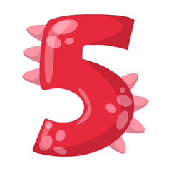 Alphabet number five in dinosaur font vector illustration. Cute cartoon drawing of English letter and number in dino style for kindergarten or school children. Education concept