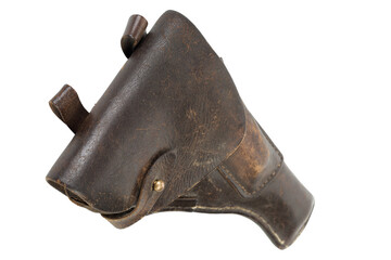 An old brown leather pistol holster.