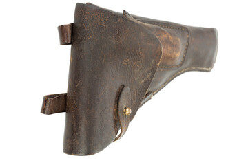 An old brown leather pistol holster.