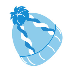 Woolen blue knitted hat with pompom. Warm female clothing for winter vector illustration. Fashion, seasons concept