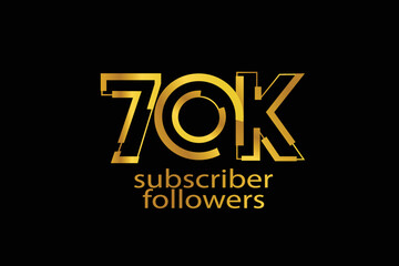 70K, 70.000 subscribers or followers blocks style with gold color on black background for social media and internet-vector