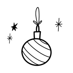 christmas ball in doodle style. Simple vector illustration of Christmas toy icon.