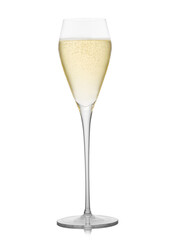 Glass of prosecco champagne wine on white background.