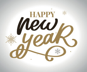 lettering composition of Happy New Year 2023 on white background Vector illustration. Handwritten calligraphic brush