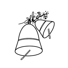Christmas bells in doodle style. Simple vector illustration icon of new year decoration.