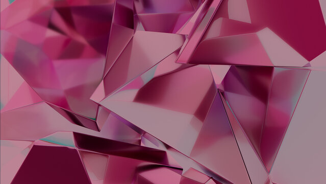 Crystal Shapes with Colorful Pink and Magenta hues create a Slick Abstract Background. Futuristic 3D Render.