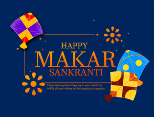 Creative Happy Makar Sankranti Festival Background Decorated with Kites, string for festival of India - 554636627