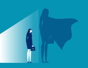 Businesswoman turned into a superhero. Business confidence vector illustration