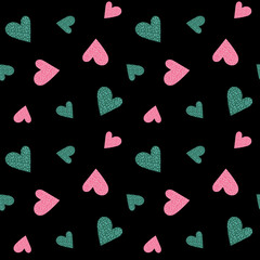 Little hearts seamless pattern, Romantic heart print, Valentine Day backdrop, print for textiles, Pink and green hearts background, Design for card, invitation, birthday, wedding, Valentine Day