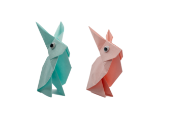 frontal view pastel pink and lime green rabbits   transparent png