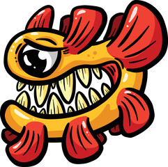 Weird Fish Deep Sea Creature with Big Teeth Cartoon Character in Vector Illustration