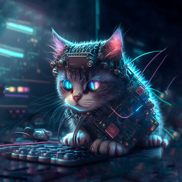 Cute Cyberpunk Cat, Post Apocalypse Character, Animal Cute