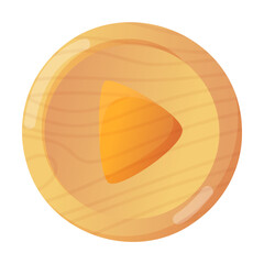 Wooden play button for users game interface cartoon illustration. Element of panel settings for app design isolated on white background. GUI, UI design concept