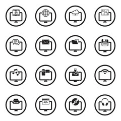 Computer Software Icons. Black Flat Design In Circle. Vector Illustration.