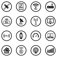 5G Technology Icons. Black Flat Design In Circle. Vector Illustration.