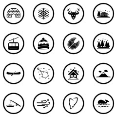 Alaska Icons. Black Flat Design In Circle. Vector Illustration.