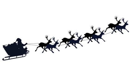 Santa's sleigh with reindeers. Black and white graphics. Symbols for the holidays. Christmas postcard.