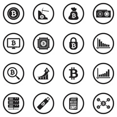 Cryptocurrency Icons. Black Flat Design In Circle. Vector Illustration.