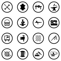Craft Icons. Black Flat Design In Circle. Vector Illustration.