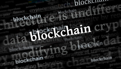 Obraz premium Blockchain headline titles media with 3d illustration