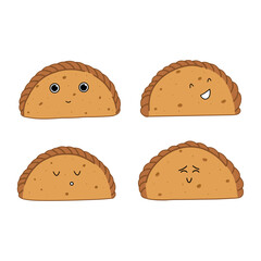 Funny character empanadas set, a Latin American dish. Vector illustration in cartoon style