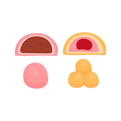 Set of different mochi. Japanese rice dough balls. Vector illustration in cartoon style