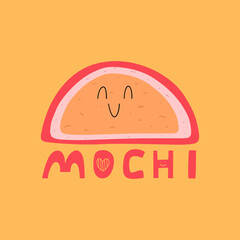 Cute kawaii mochi smiles. Dessert of Japanese cuisine. Vector illustration in flat style