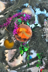 Fototapeta na wymiar Beautiful Christmas decorations on a winter day