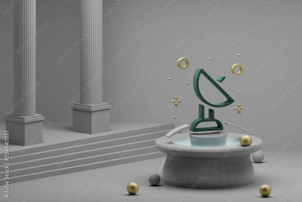 Aufkleber Beautiful abstract illustrations Satellite and start symbol icon on a fountain and column background. 3d rendering illustration. Background pattern for design. Space exploration.