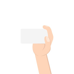 right hand holding white blank name business card