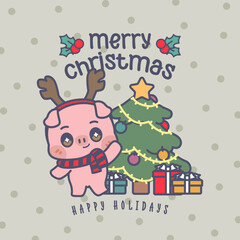 CUTE KAWAII MERRY CHRISTMAS CARD