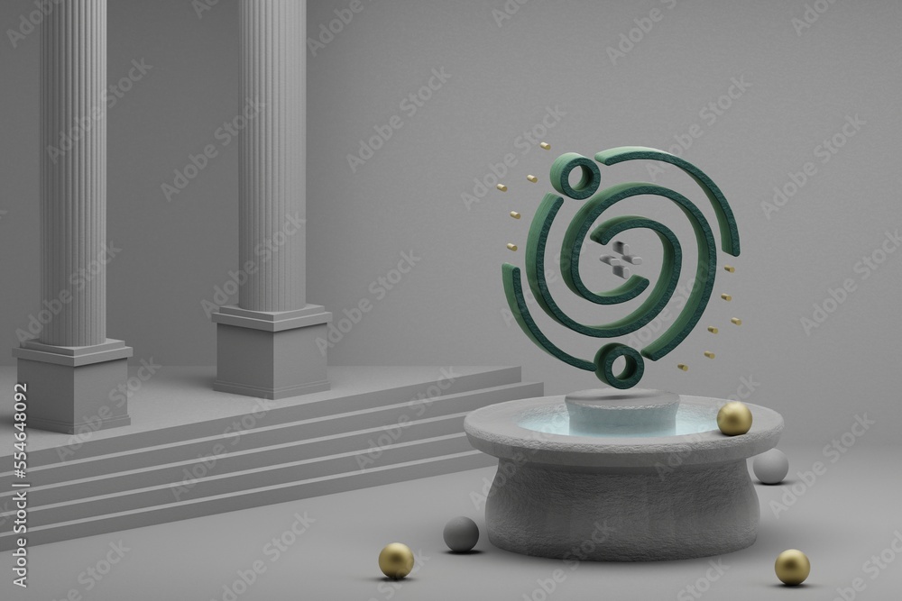 Poster Beautiful abstract illustrations Galaxy and start symbol icon on a fountain and column background. 3d rendering illustration. Background pattern for design. Space exploration.