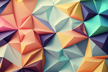 Geometry triangle, pastel mosaic backdrop, abstract low poly background. Generative AI