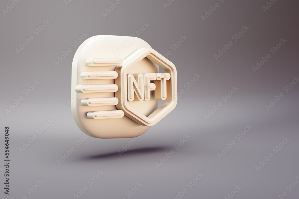 Poster beautiful illustrations abstract nft token symbol icon on a bright background. 3d rendering illustra