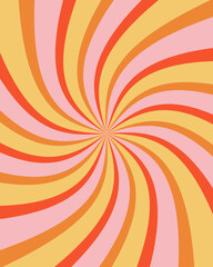 Groovy retro burst sun rays background. Vintage colorful abstract geometric pattern. Vector summer hippie carnival illustration for poster, flyer, greeting card, banner.