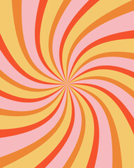 Groovy retro burst sun rays background. Vintage colorful abstract geometric pattern. Vector summer hippie carnival illustration for poster, flyer, greeting card, banner.