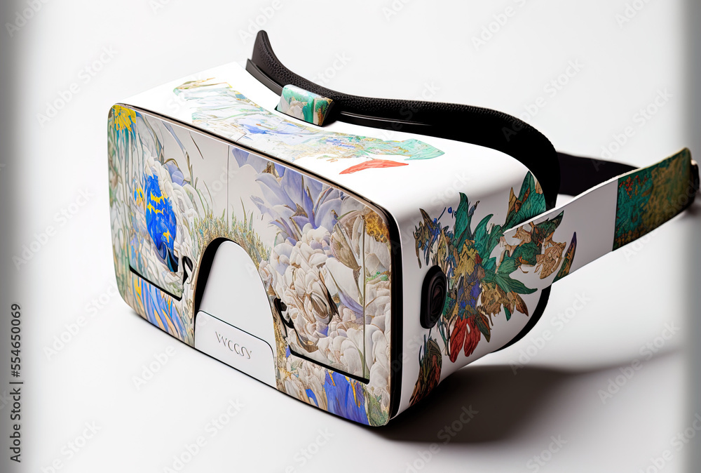 Poster googles from virtual reality in an artwork that is white. generative ai