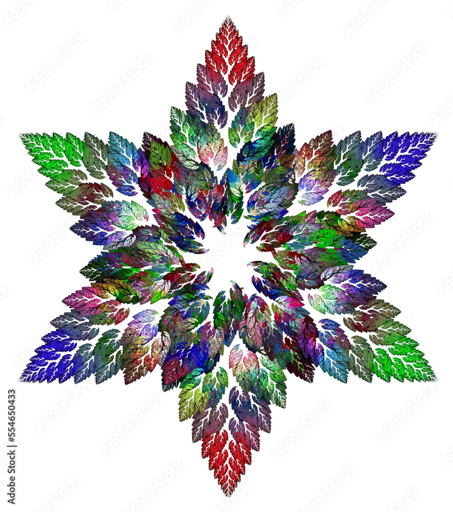 Poster the six-pointed star consists of twigs with colorful leaves. six-pointed star isolated on a white ba